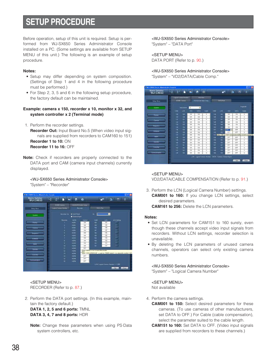 Setup procedure | Panasonic WJ-SX650 User Manual | Page 38 / 98