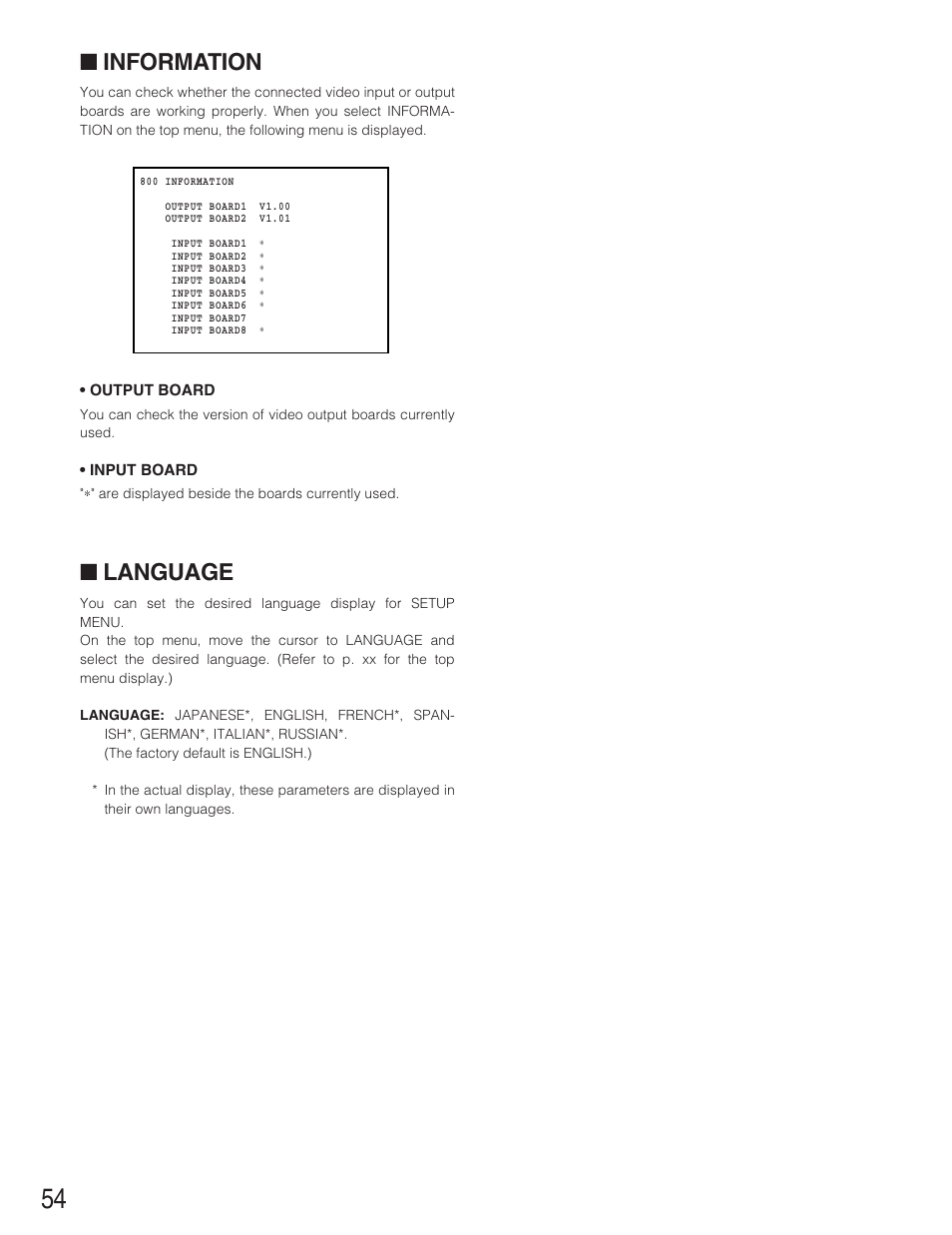 Information, Language | Panasonic WJ-SX650 User Manual | Page 54 / 98