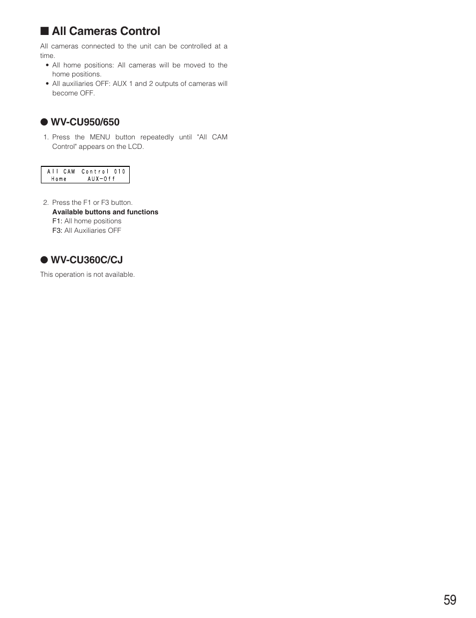 All cameras control, Wv-cu360c/cj | Panasonic WJ-SX650 User Manual | Page 59 / 98