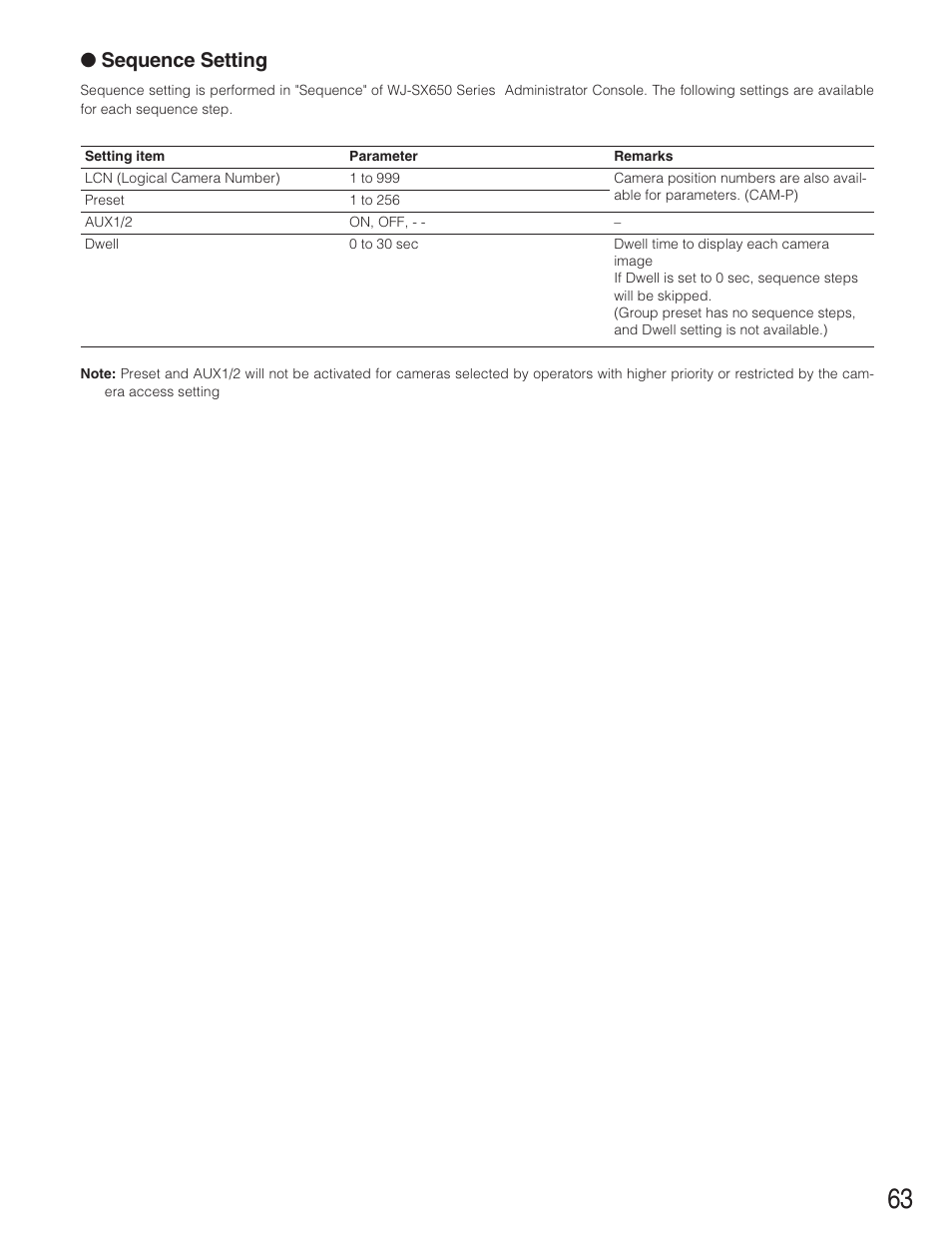 Sequence setting | Panasonic WJ-SX650 User Manual | Page 63 / 98