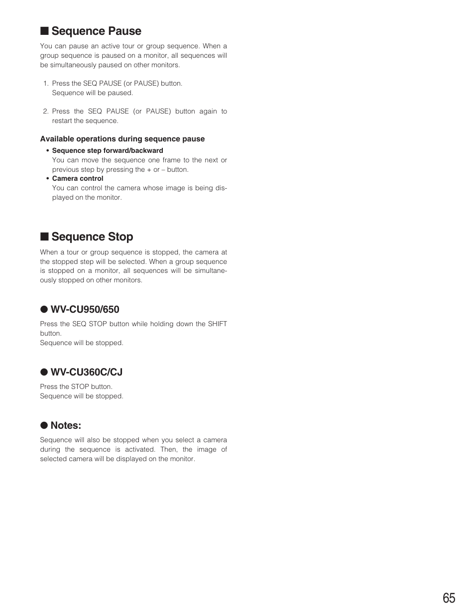 Sequence pause, Sequence stop | Panasonic WJ-SX650 User Manual | Page 65 / 98
