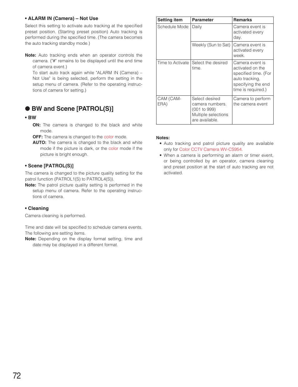 Bw and scene [patrol(s) | Panasonic WJ-SX650 User Manual | Page 72 / 98