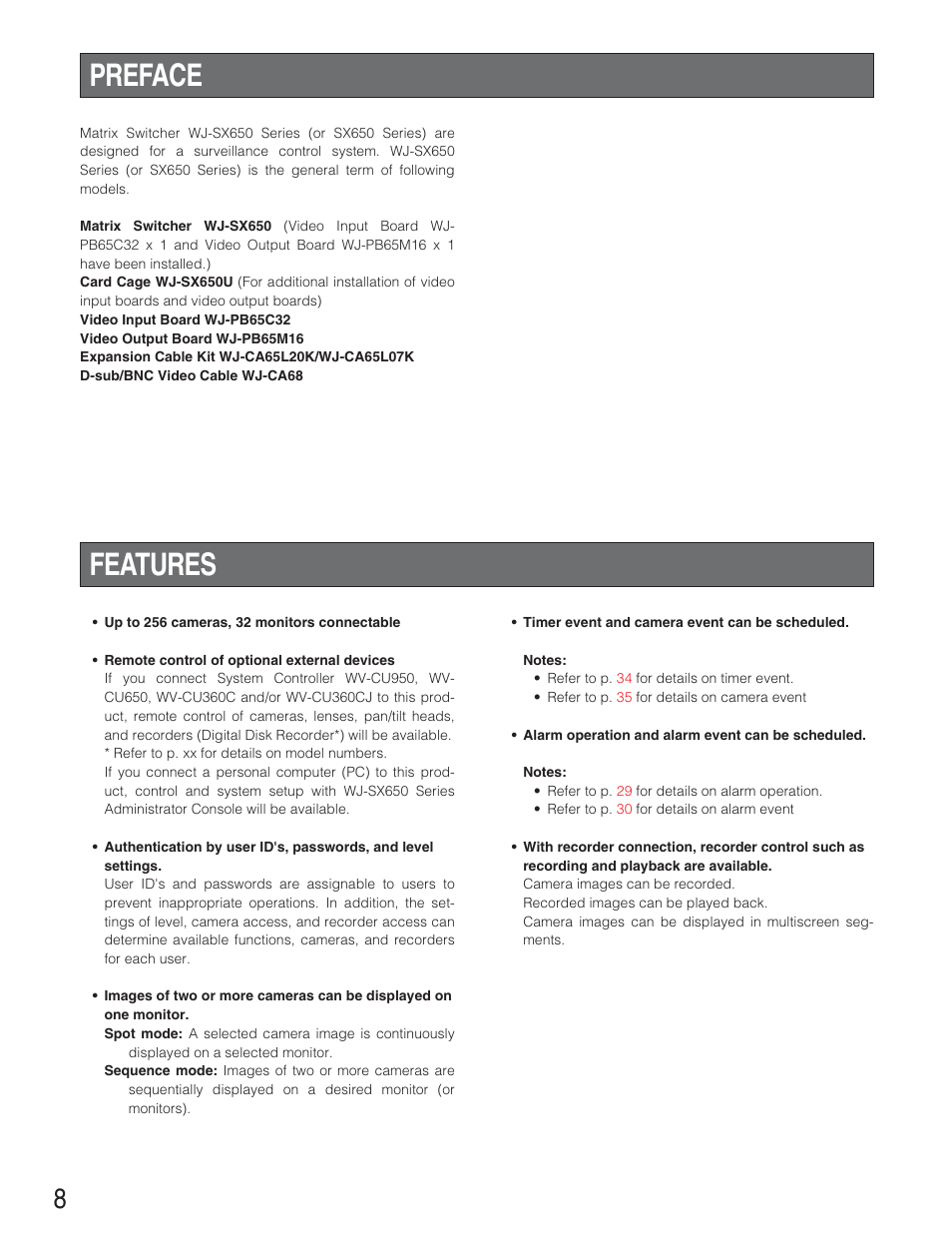 Preface, Features, Precautions | Preface features | Panasonic WJ-SX650 User Manual | Page 8 / 98