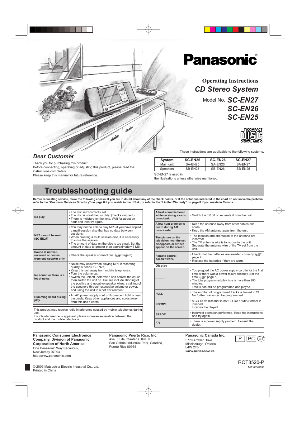 Panasonic SC-EN25 User Manual | 8 pages