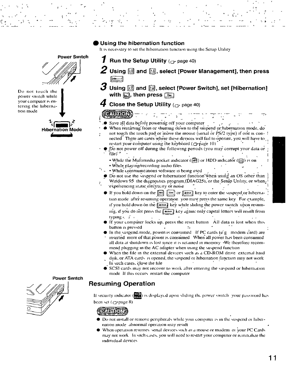 Using the hibernation function, Resuming operation, File)" , , . ■ . ^ i | Panasonic CF-25 User Manual | Page 11 / 48