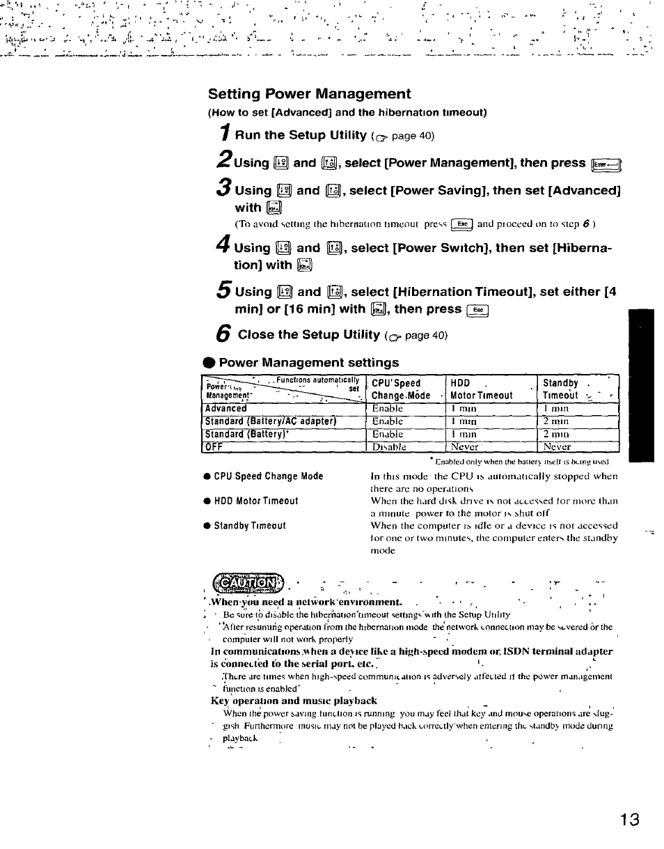 Setting power management, How to set [advanced] and the hibernation timeout), Power management settings | Panasonic CF-25 User Manual | Page 13 / 48