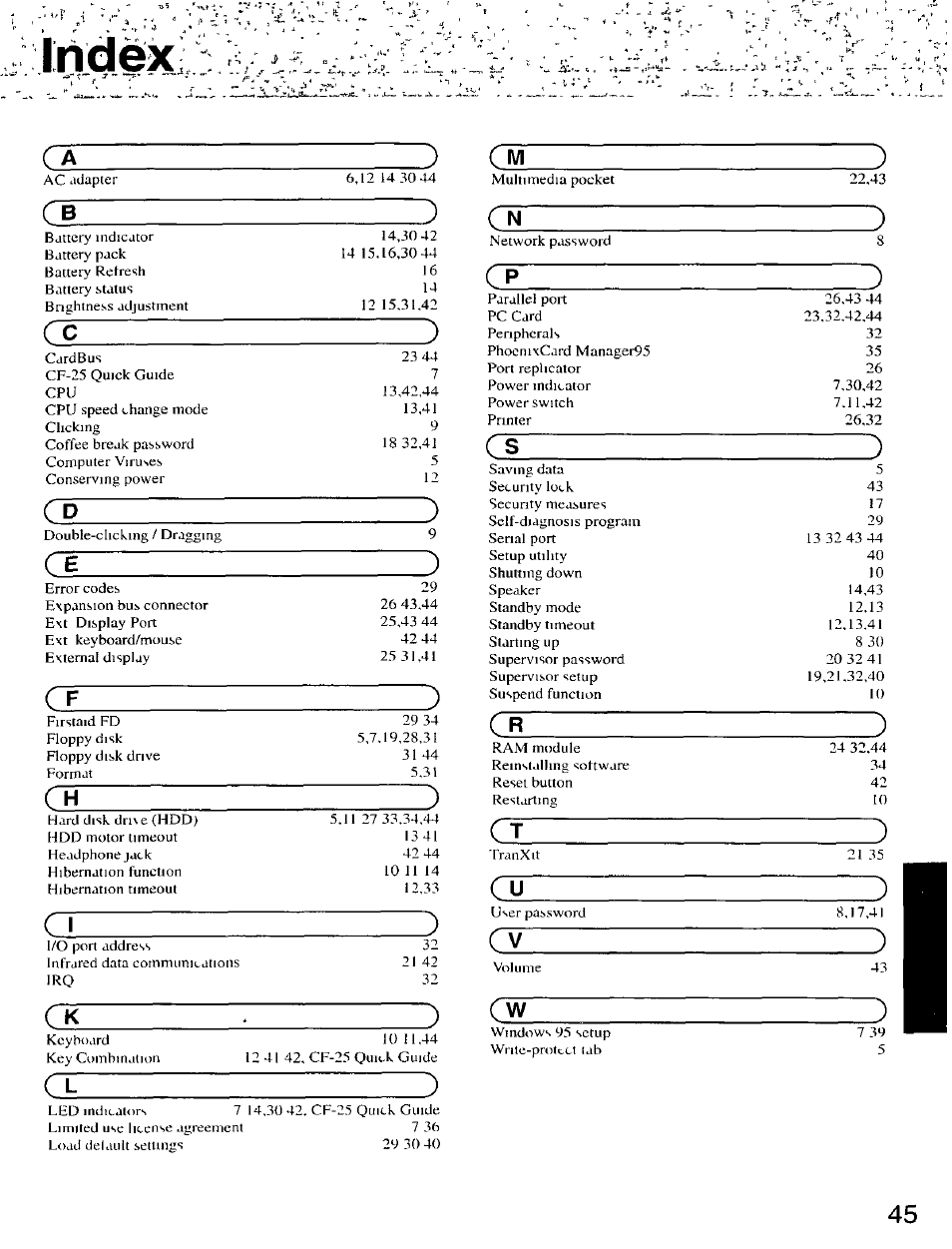 C n ___________ __________ ______ ), C s ____________________________ ), C _ r _________ ___________ _____ ) | C t _______________________ ____ ), C u ), C v ), C d ____________________________ ), C e ), C h ____________________________ ), C l _____________________________ ) | Panasonic CF-25 User Manual | Page 45 / 48