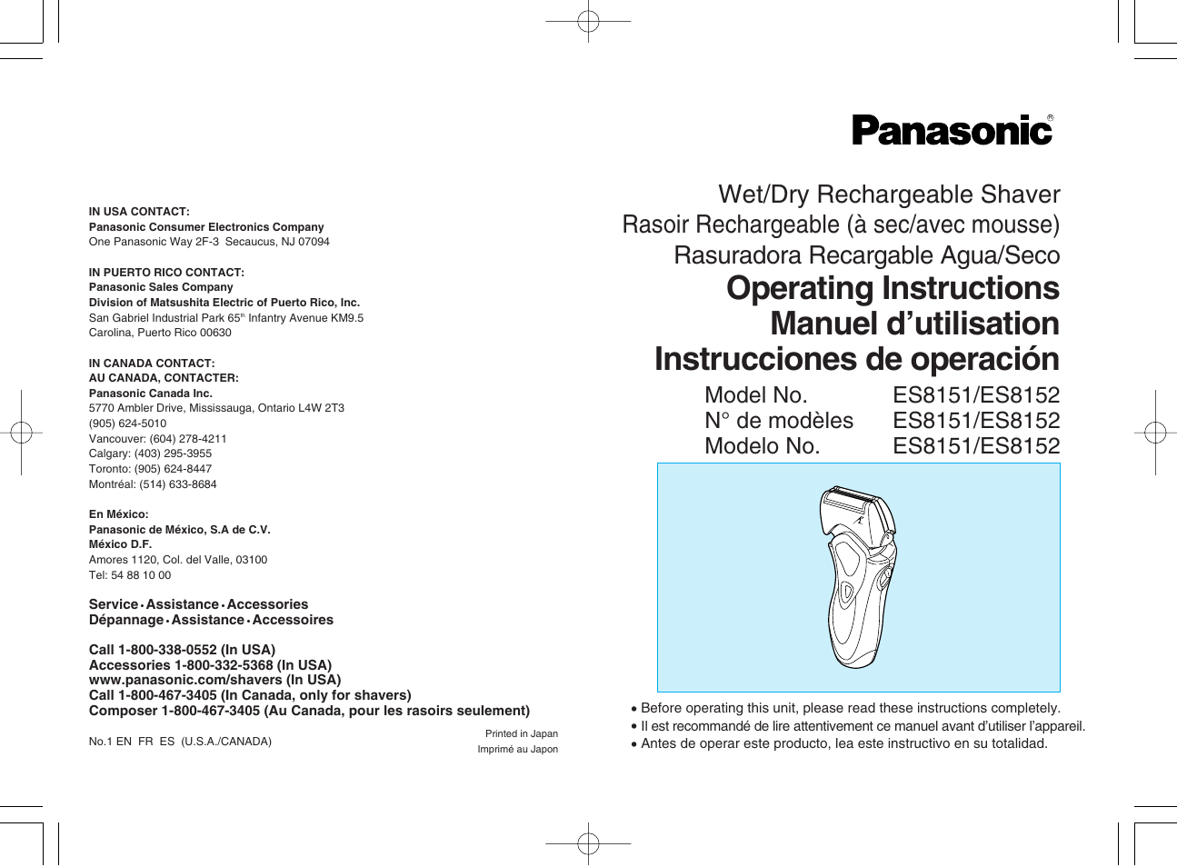 Panasonic ES8151 User Manual | 13 pages