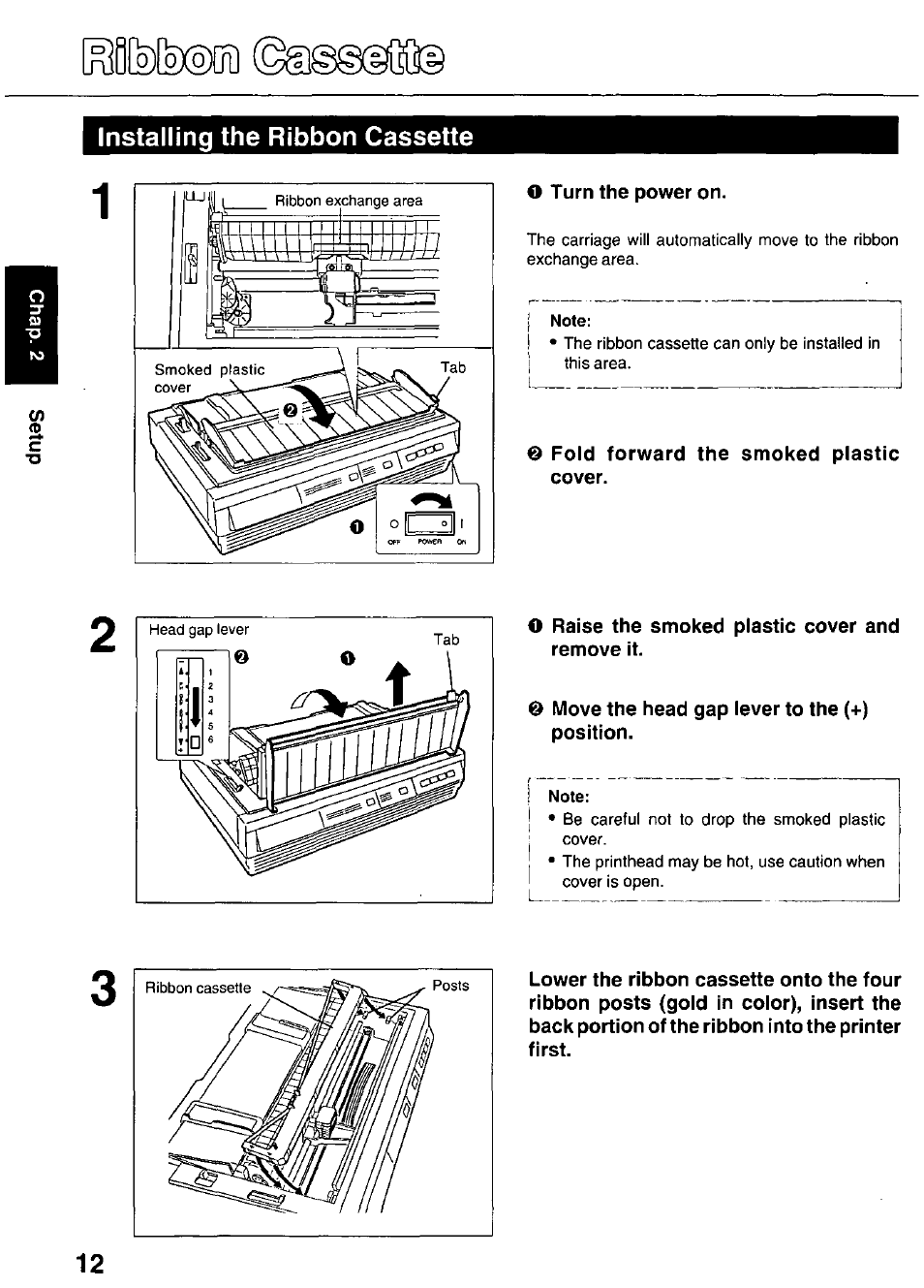 0№)®(iì) ©agsmìife, Installing the ribbon cassette | Panasonic KX-P3626 User Manual | Page 12 / 76