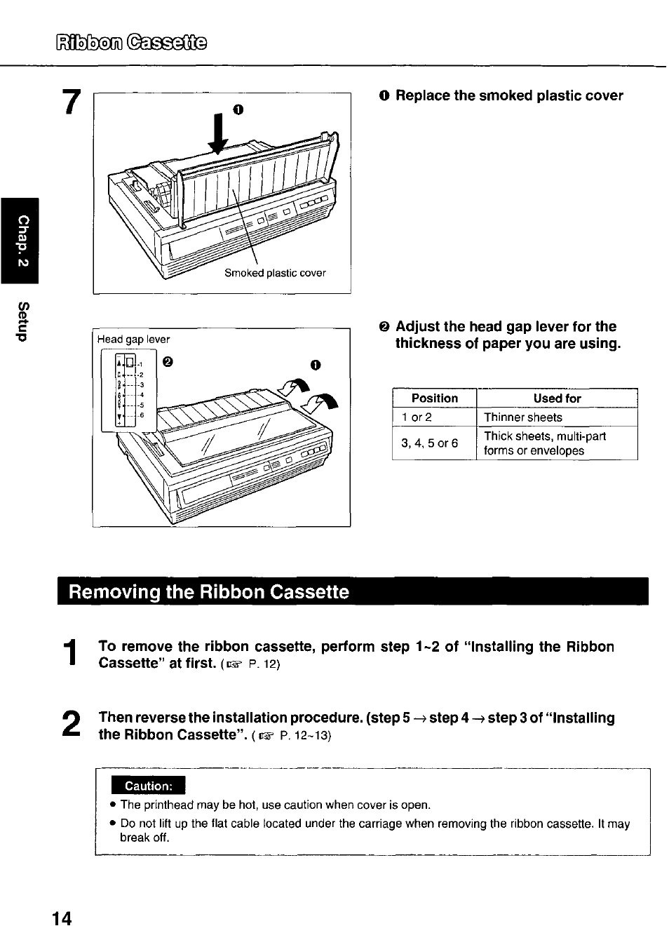 Removing the ribbon cassette | Panasonic KX-P3626 User Manual | Page 14 / 76