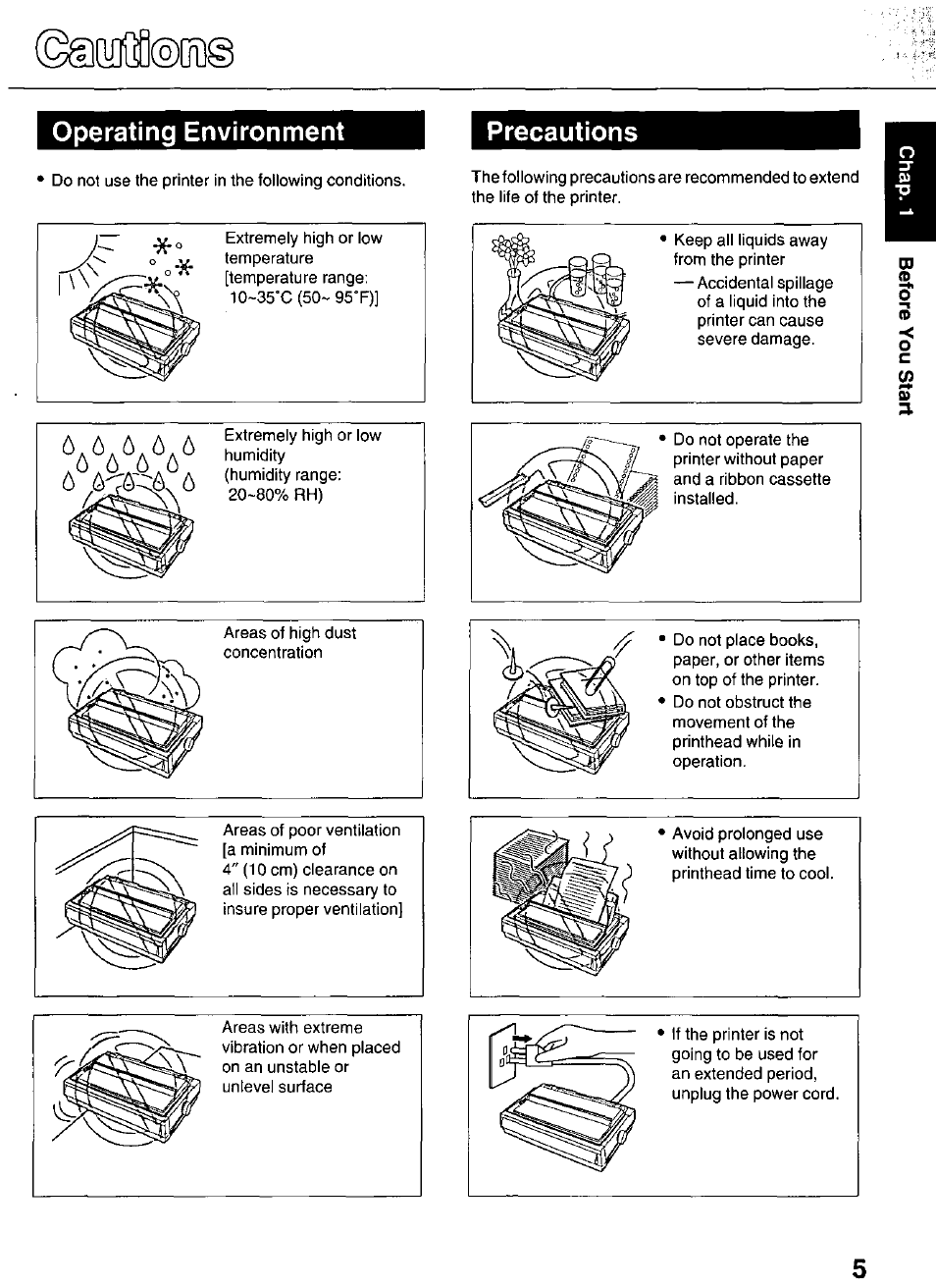 Gkufio, Operating environment, Precautions | Panasonic KX-P3626 User Manual | Page 5 / 76