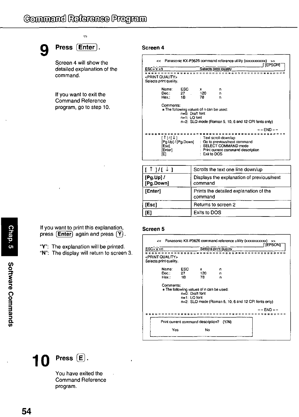 Press [enter), Screen 4, Screen 5 | Press [e | Panasonic KX-P3626 User Manual | Page 54 / 76