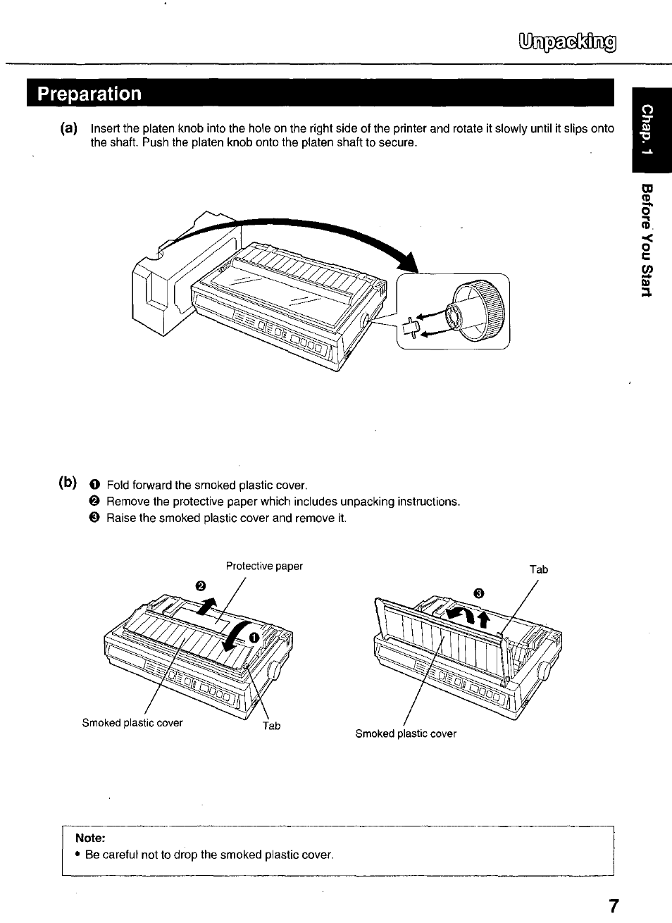 Preparation (a) | Panasonic KX-P3626 User Manual | Page 7 / 76