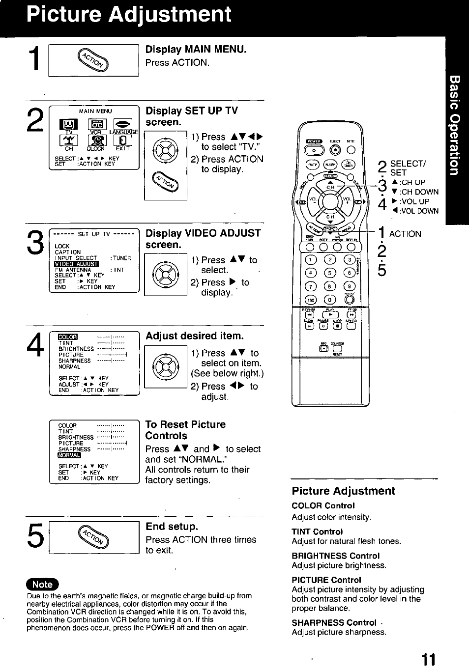 To reset picture controls, End setup, Picture adjustment | Panasonic PV M939 User Manual | Page 11 / 48