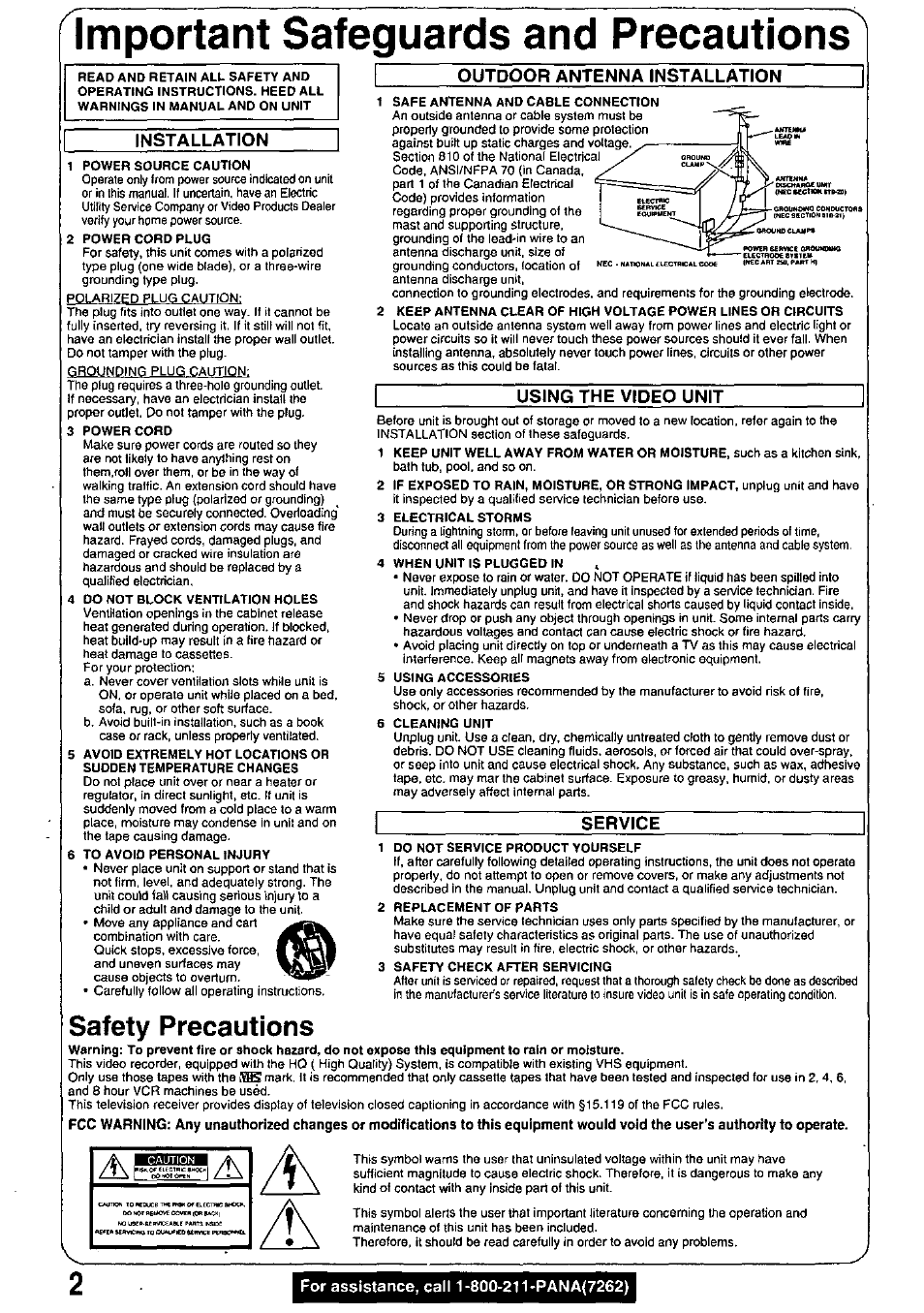 Safety precautions, Important safeguards and precautions, Anowowa | Panasonic PV M939 User Manual | Page 2 / 48