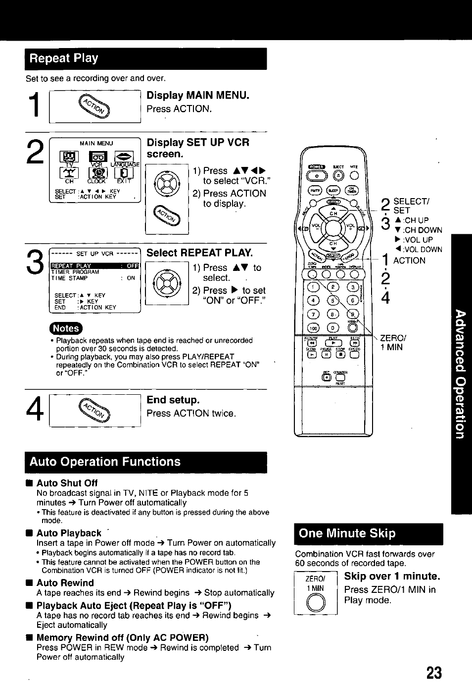 Menu, Display set up vcr screen, End setup | Panasonic PV M939 User Manual | Page 23 / 48