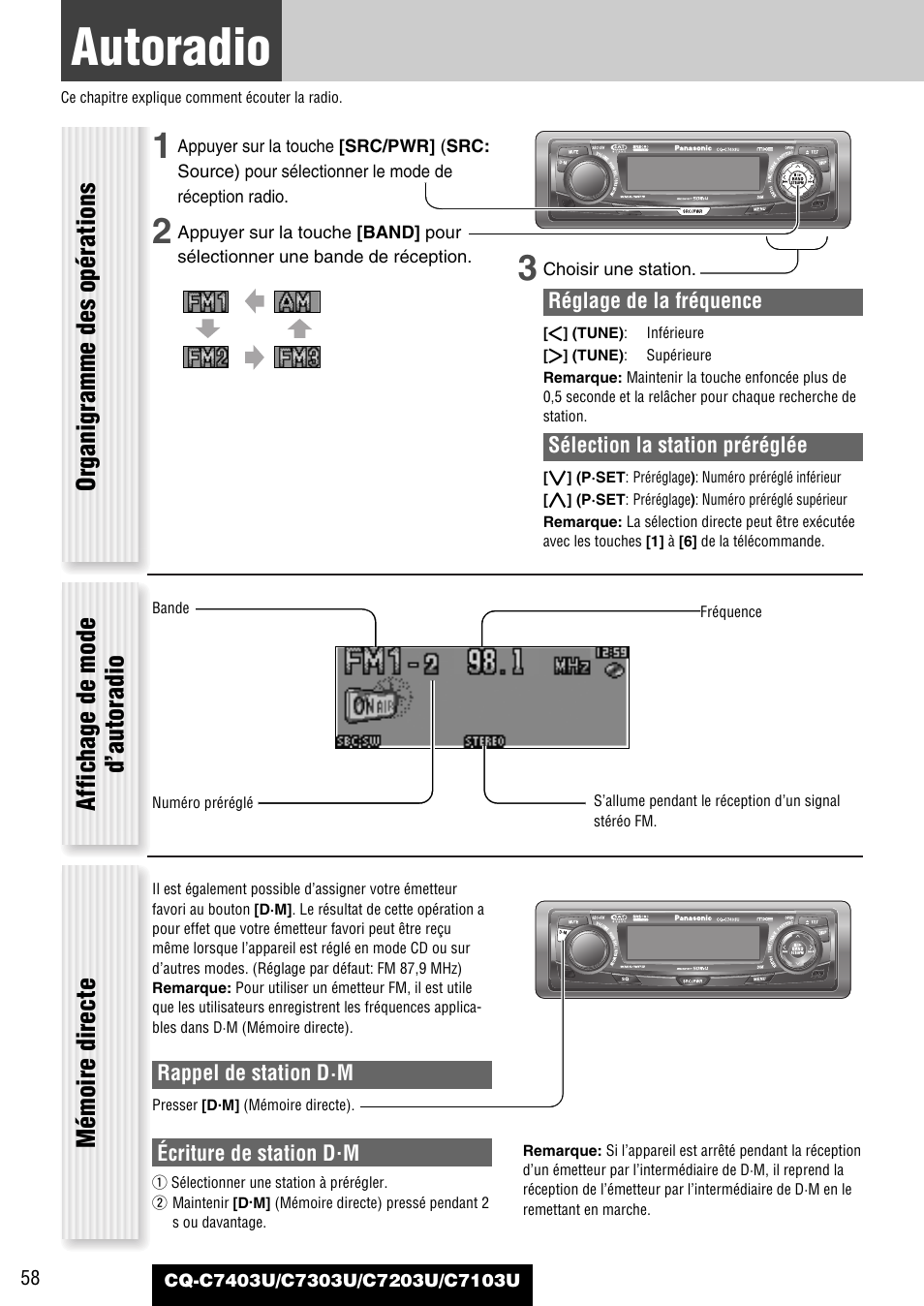 Chaque source, Autoradio, Mémoire directe | Panasonic C7203U User Manual | Page 58 / 114