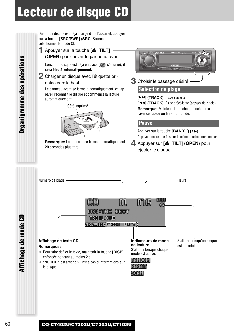 Lecteur de disque cd, Organigramme des opérations affichage de mode cd | Panasonic C7203U User Manual | Page 60 / 114