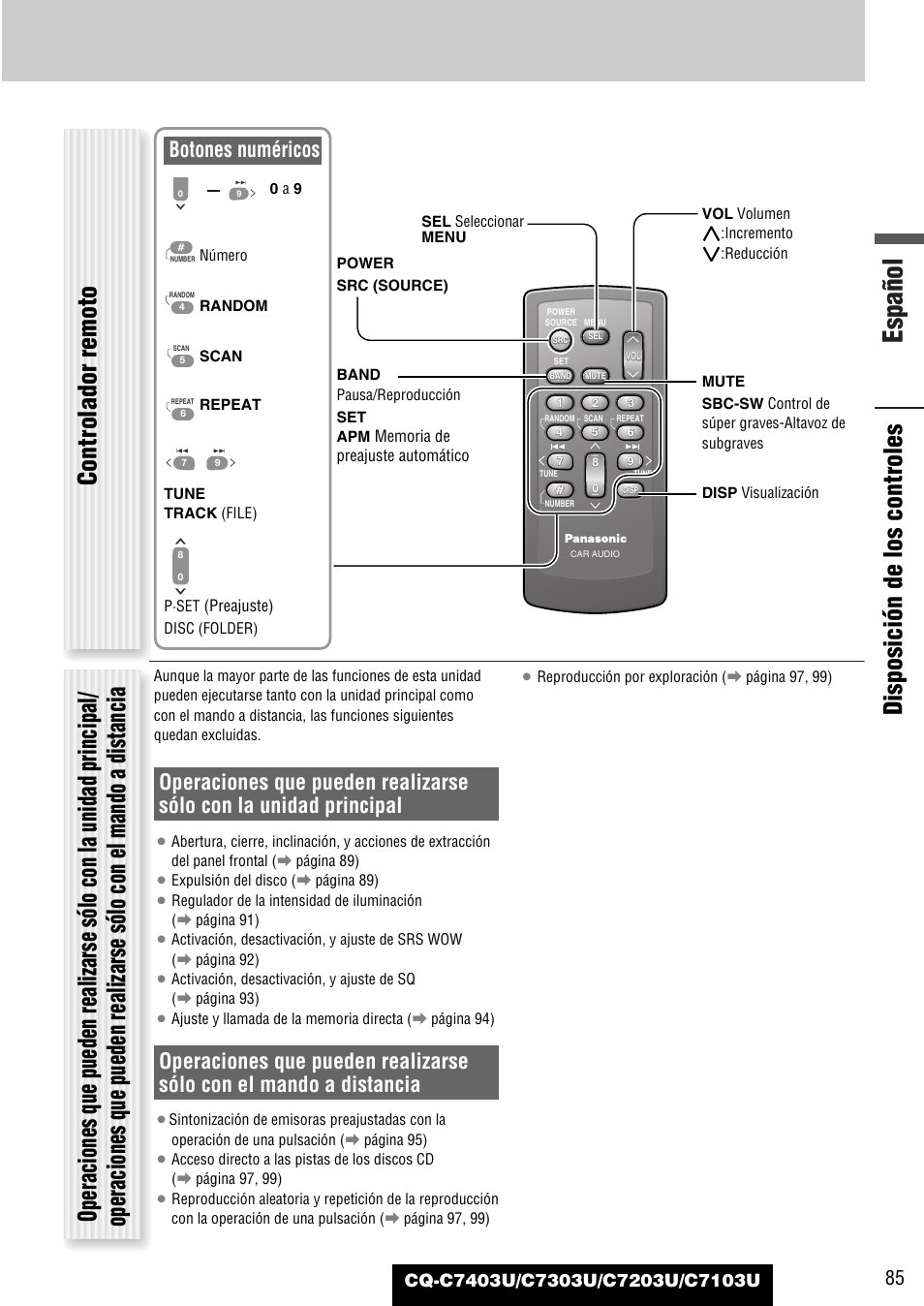 Español, Botones numéricos | Panasonic C7203U User Manual | Page 85 / 114