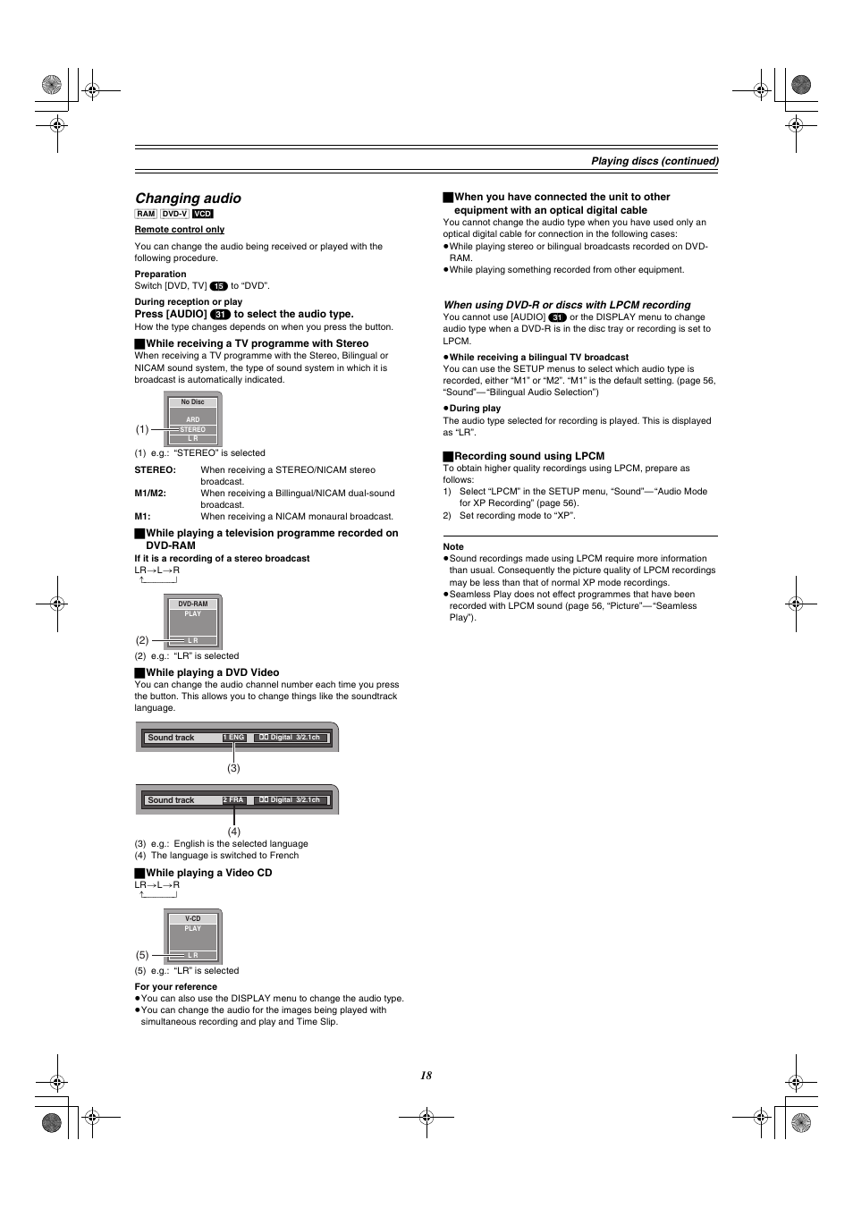 Changing audio | Panasonic DMR-E30 User Manual | Page 18 / 76