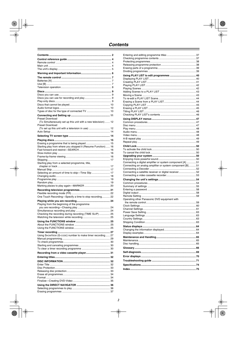 Panasonic DMR-E30 User Manual | Page 2 / 76