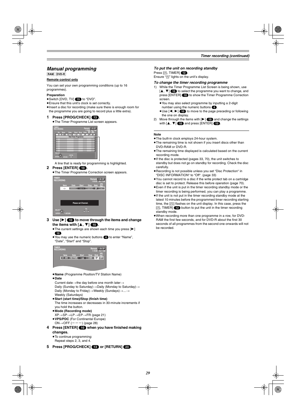 Manual programming, And 29) | Panasonic DMR-E30 User Manual | Page 29 / 76