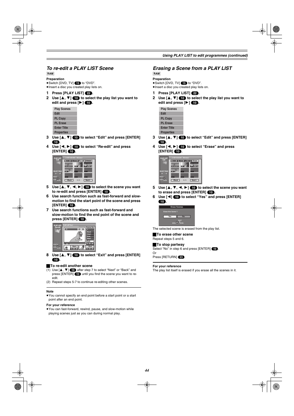 Erasing a scene from a play list | Panasonic DMR-E30 User Manual | Page 44 / 76