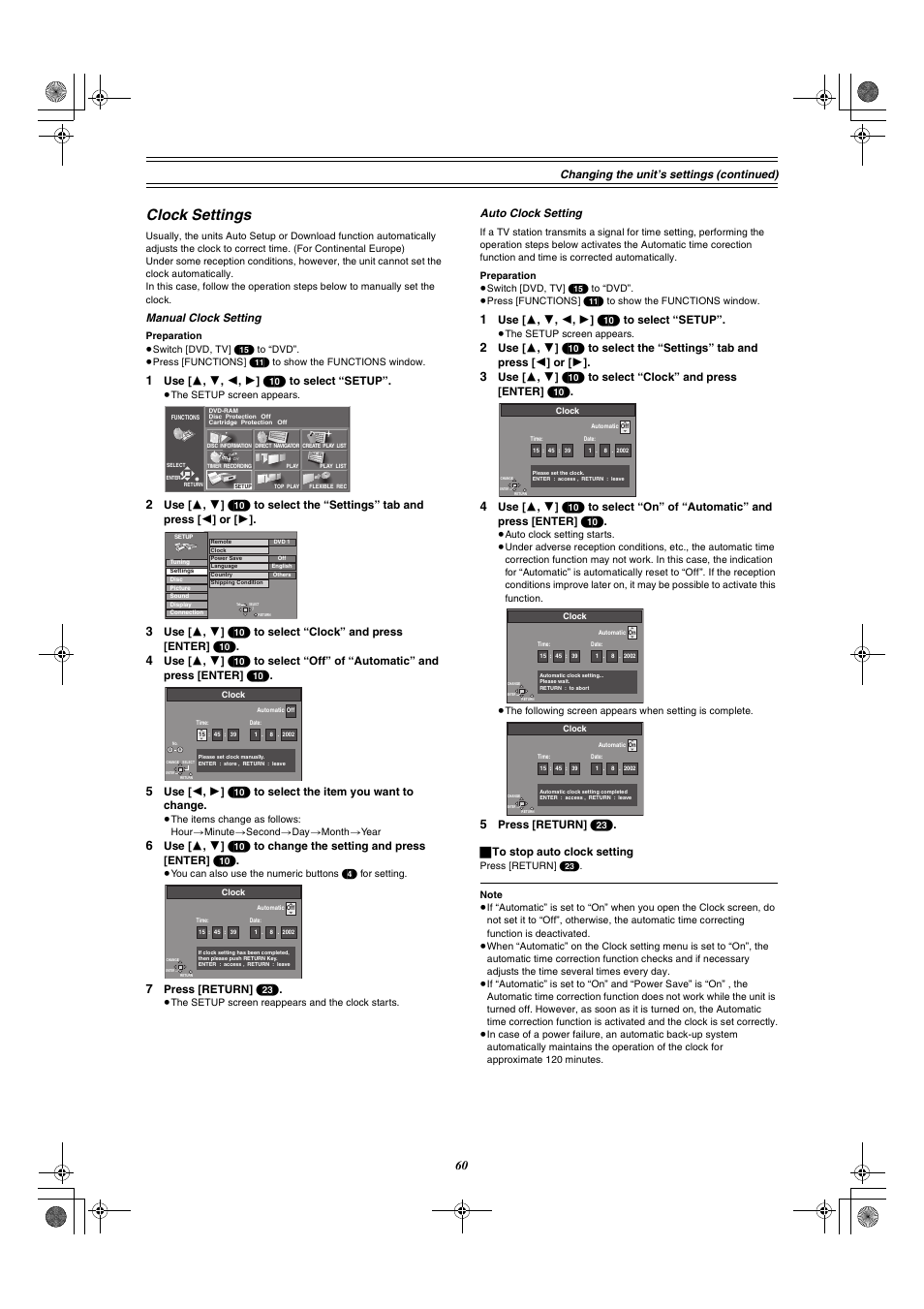 Clock settings | Panasonic DMR-E30 User Manual | Page 60 / 76