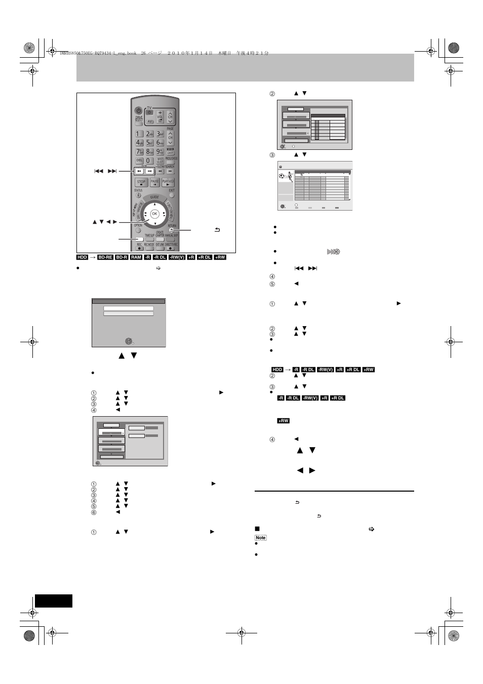 Copying titles, Insert a disc, Press [ 3 , 4 ] to select “copy” and press [ok | Set the copy direction, Set the recording mode, Register titles for copy, Set other settings, Copying list icons and functions ( > 57) | Panasonic DMR-BS750 User Manual | Page 26 / 124