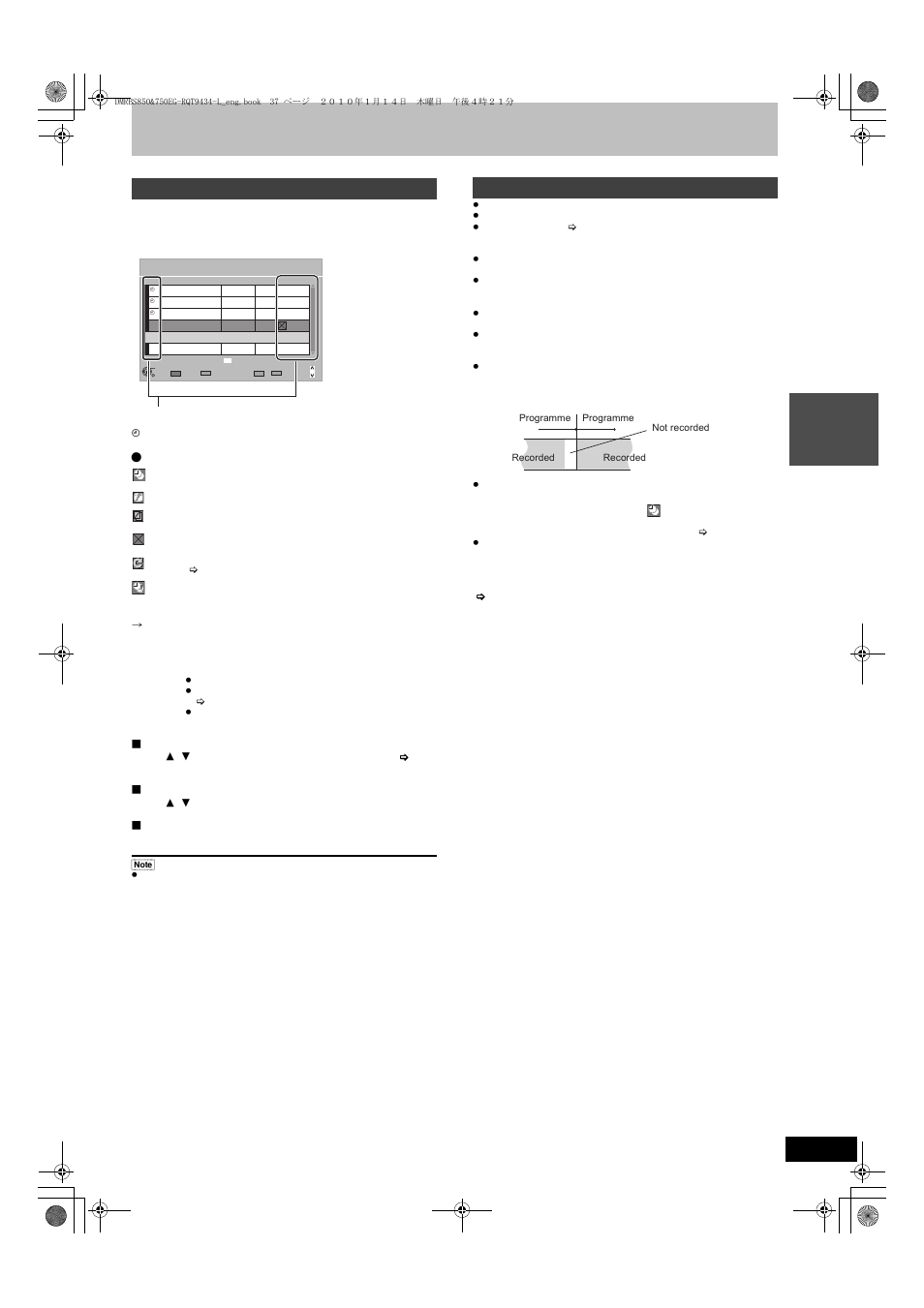 Press [prog/check, Check, change or delete a programme, Icons ∫ to change a programme | Panasonic DMR-BS750 User Manual | Page 37 / 124