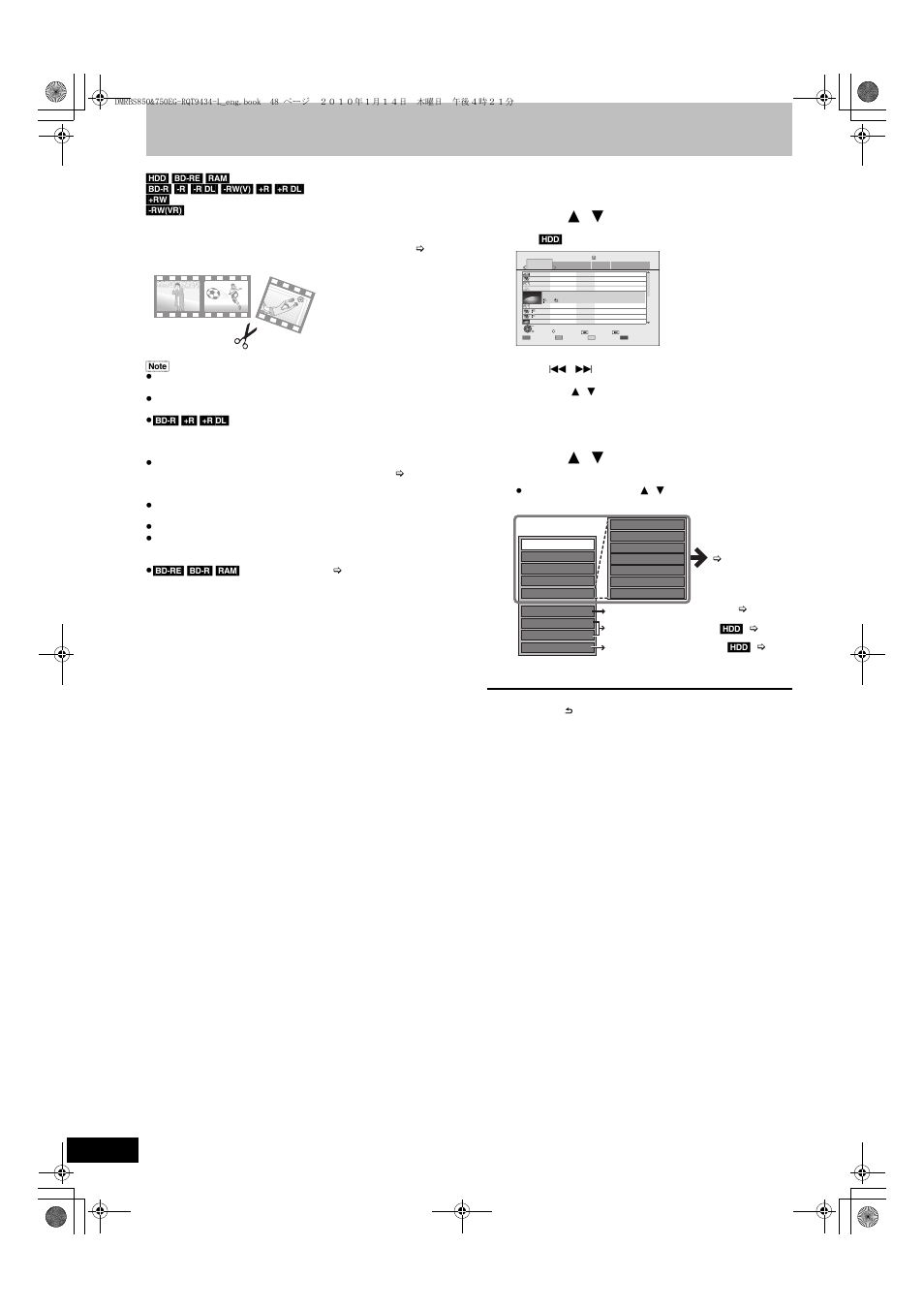 Editing, Editing titles, Press [direct navigator | Press [ 3 , 4 ] to select the title, Press [option | Panasonic DMR-BS750 User Manual | Page 48 / 124