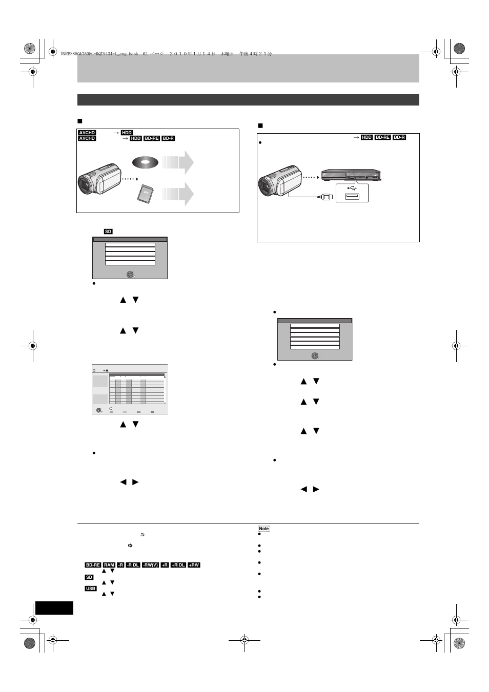 Insert a disc or card, Press [ok, Press [ 2 , 1 ] to select “start” and press [ok | Copying hd video (avchd format) | Panasonic DMR-BS750 User Manual | Page 62 / 124