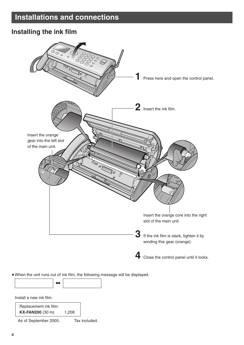 Installations and connections | Panasonic KX-PW505DL User Manual | Page 4 / 20