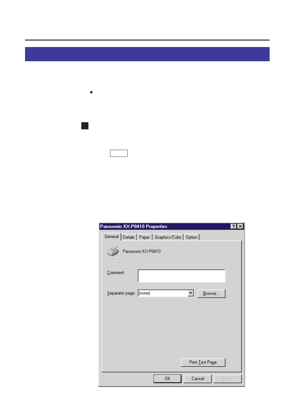 Using the printer, Displaying the panasonic kx-p8410 window | Panasonic KX-P8410 User Manual | Page 63 / 165