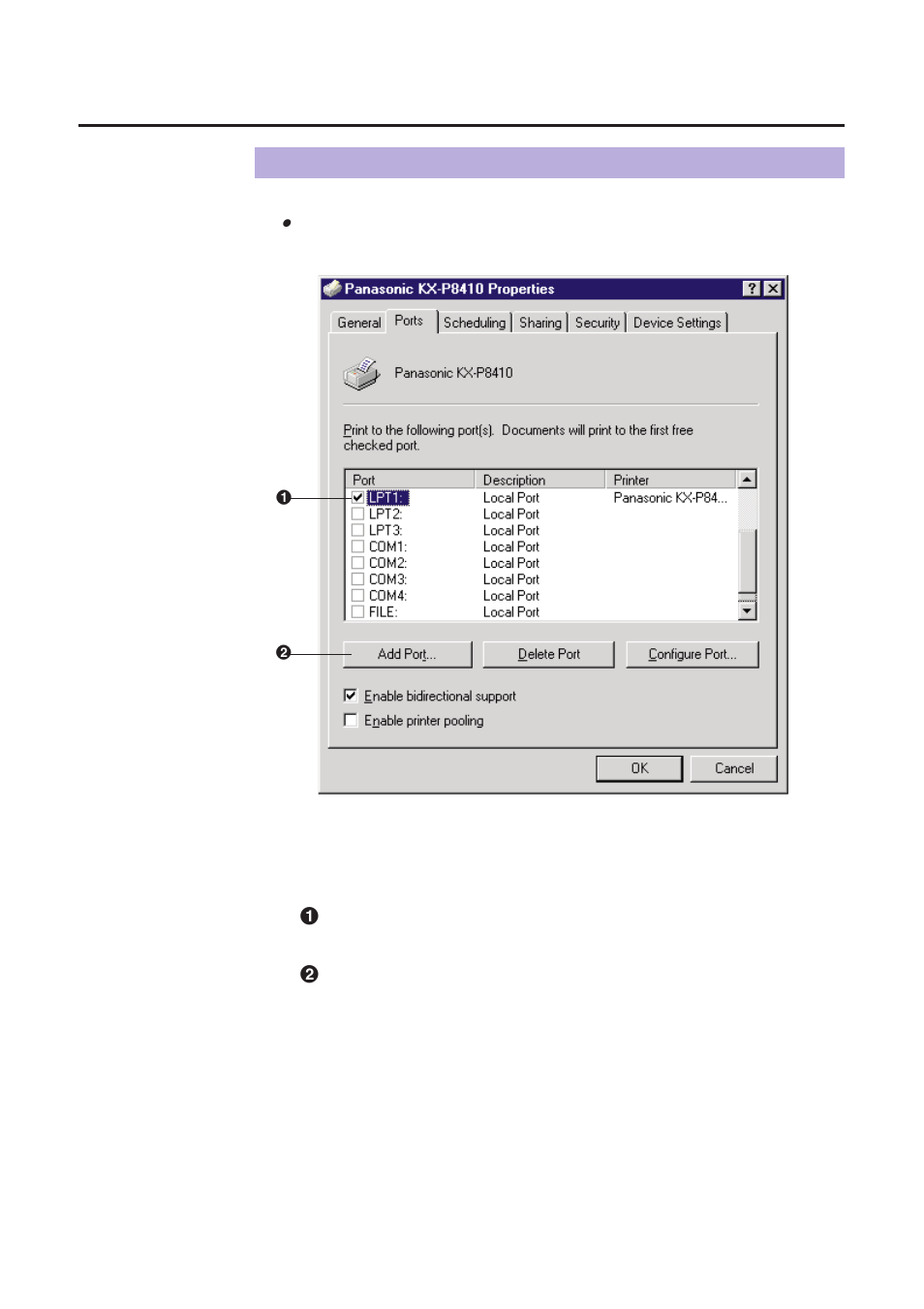 Ports tab (scsi port), P. 84), Using the printer | Panasonic KX-P8410 User Manual | Page 84 / 165