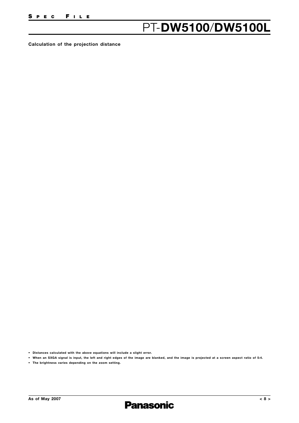 Calculation formula, Projectors | Panasonic PT-DW5100L User Manual | Page 8 / 15