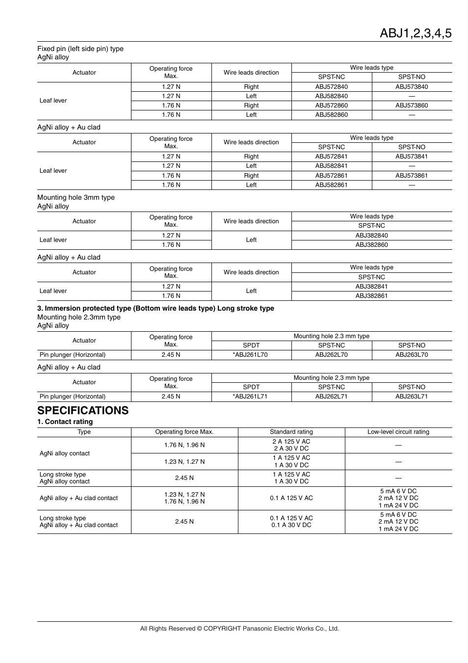 Specifications | Panasonic ABJ User Manual | Page 5 / 11