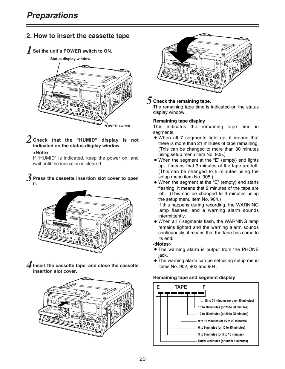 Preparations, How to insert the cassette tape | Panasonic AJ-D92P User Manual | Page 20 / 64