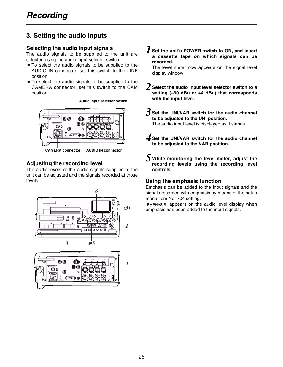 Recording | Panasonic AJ-D92P User Manual | Page 25 / 64