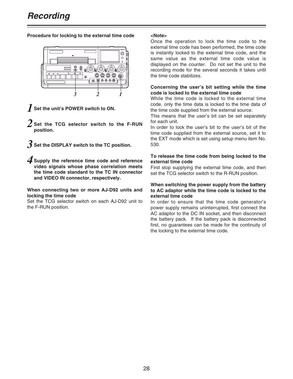 Recording | Panasonic AJ-D92P User Manual | Page 28 / 64