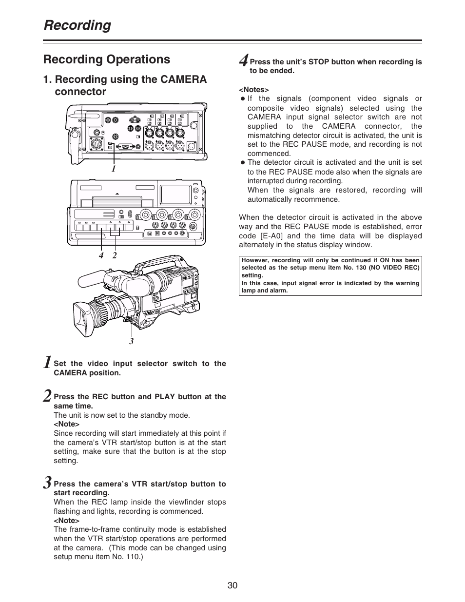 Recording | Panasonic AJ-D92P User Manual | Page 30 / 64