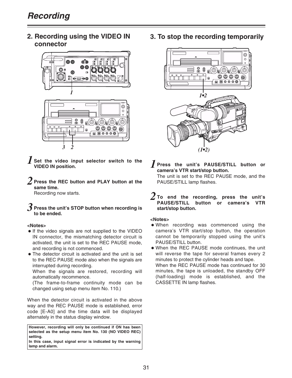 Recording | Panasonic AJ-D92P User Manual | Page 31 / 64