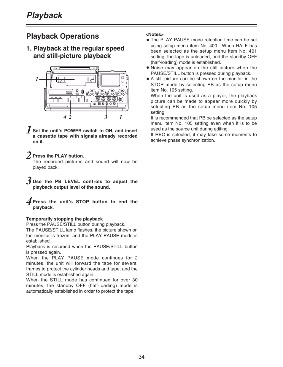 Playback, Playback operations | Panasonic AJ-D92P User Manual | Page 34 / 64