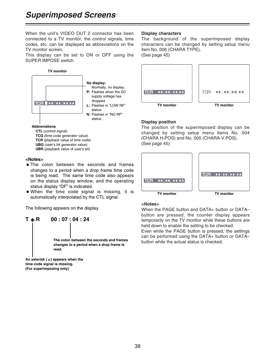 Superimposed screens | Panasonic AJ-D92P User Manual | Page 38 / 64