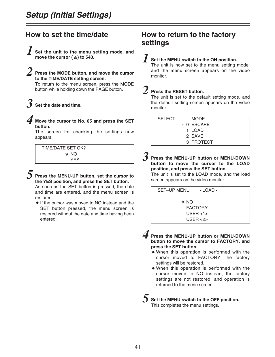 Setup (initial settings) | Panasonic AJ-D92P User Manual | Page 41 / 64