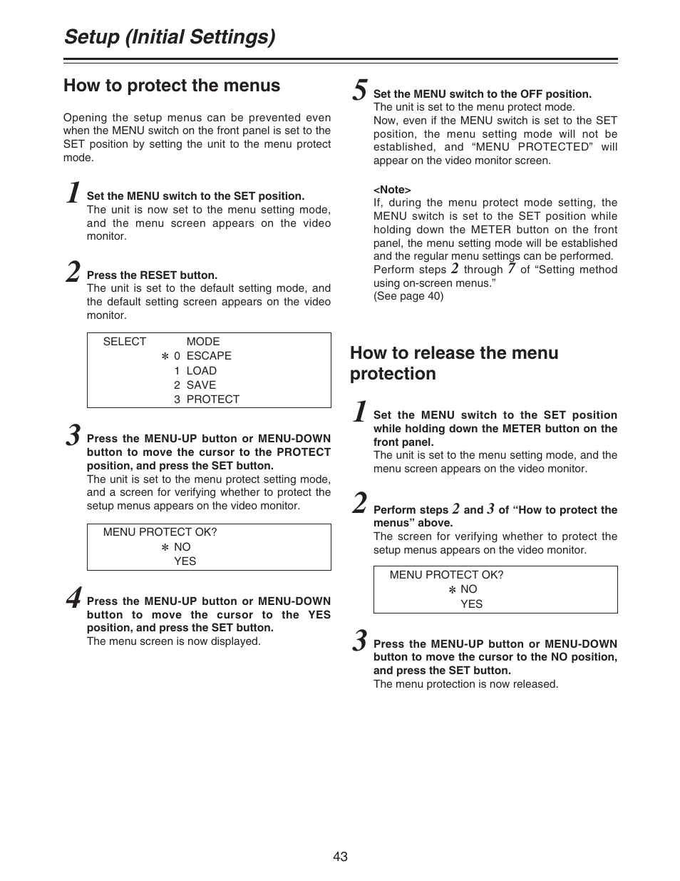 Setup (initial settings) | Panasonic AJ-D92P User Manual | Page 43 / 64