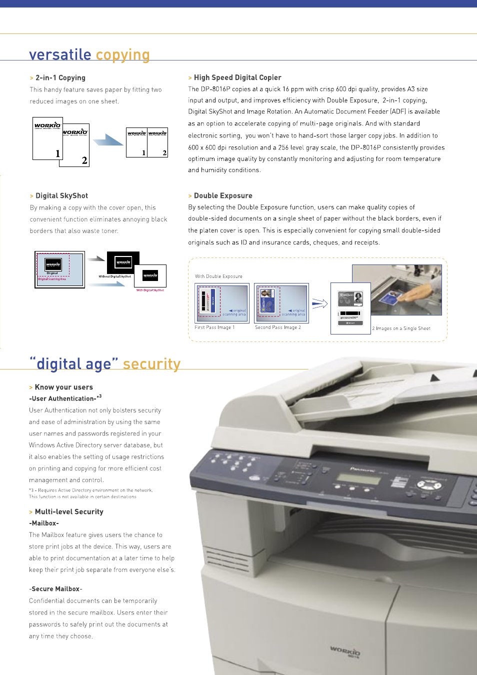 Versatile copying, Digital age" security | Panasonic DP-8016P User Manual | Page 4 / 4