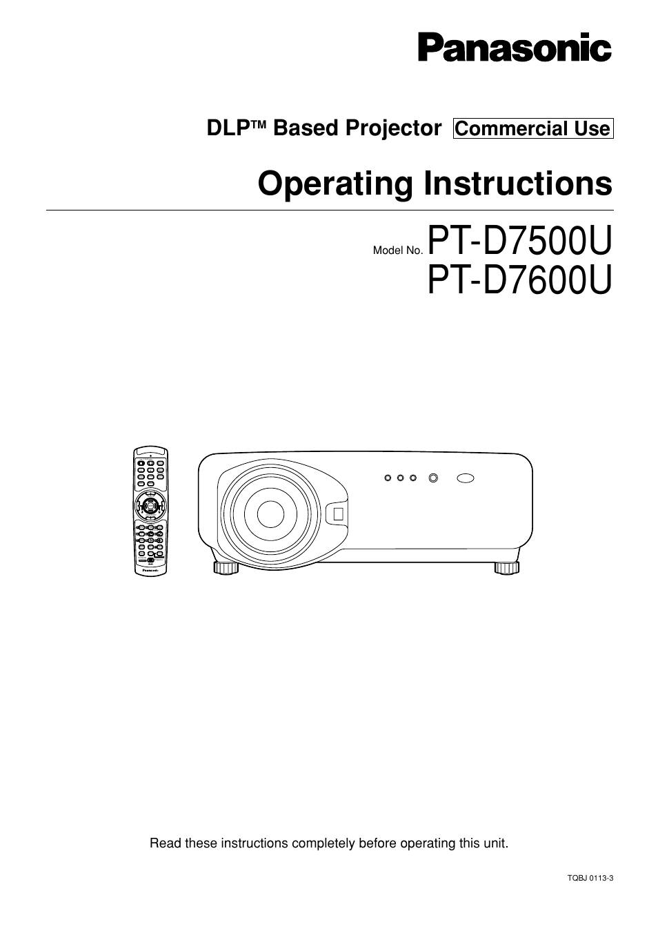 Panasonic PT-D7600U User Manual | 112 pages