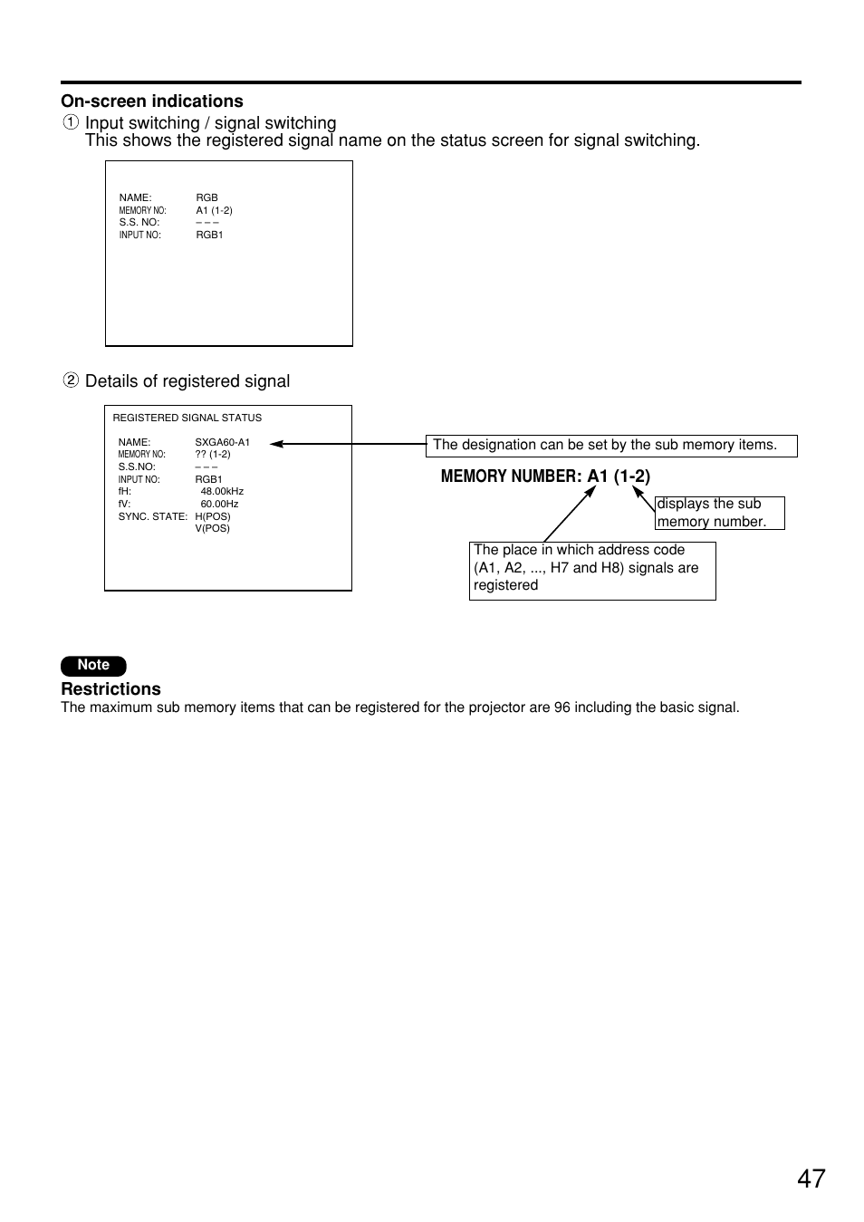 Details of registered signal restrictions | Panasonic PT-D7600U User Manual | Page 47 / 112