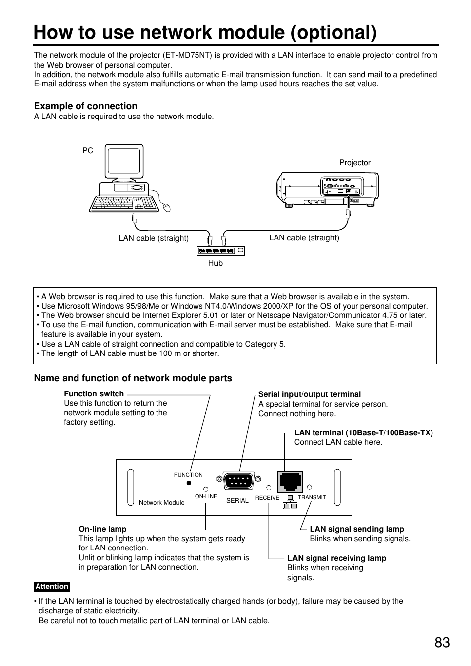 How to use network module (optional) | Panasonic PT-D7600U User Manual | Page 83 / 112